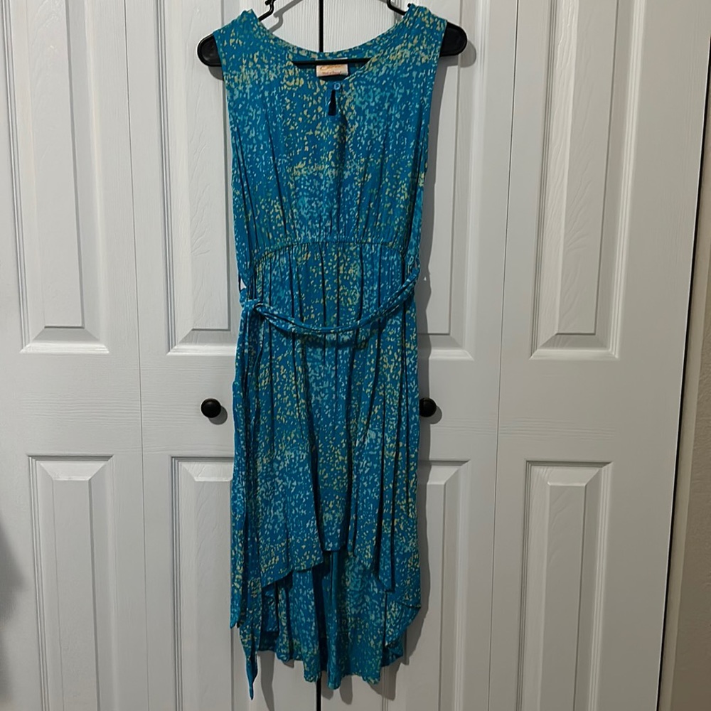 Teal, Blue, yellow high low dress